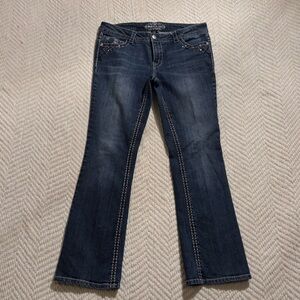 Paisley Sky Y2K Indigo Bootcut Jeans with Stud Accents